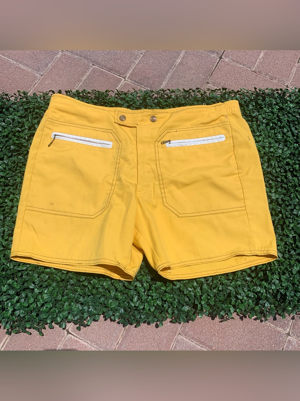 Vintage 70s John Weitz vibrant yellow summer beachwear poolside casual shorts
